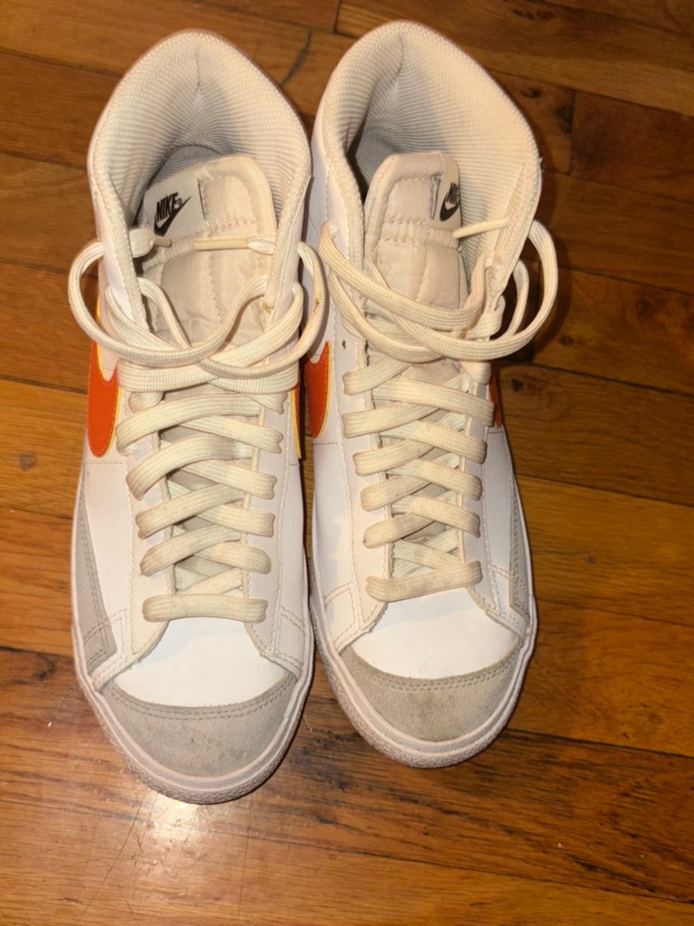 Nike White High-Top Sneakers with Orange Swoosh - Picture 1 of 6